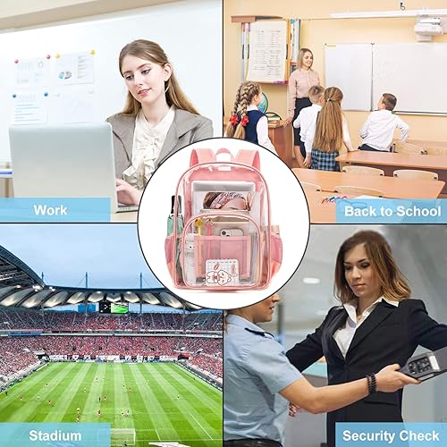 Miniatura 5 de Dezcrab Mochila escolar transparente para niñas, niños, mujeres y hombres, mochilas transparentes resistentes, Rosado