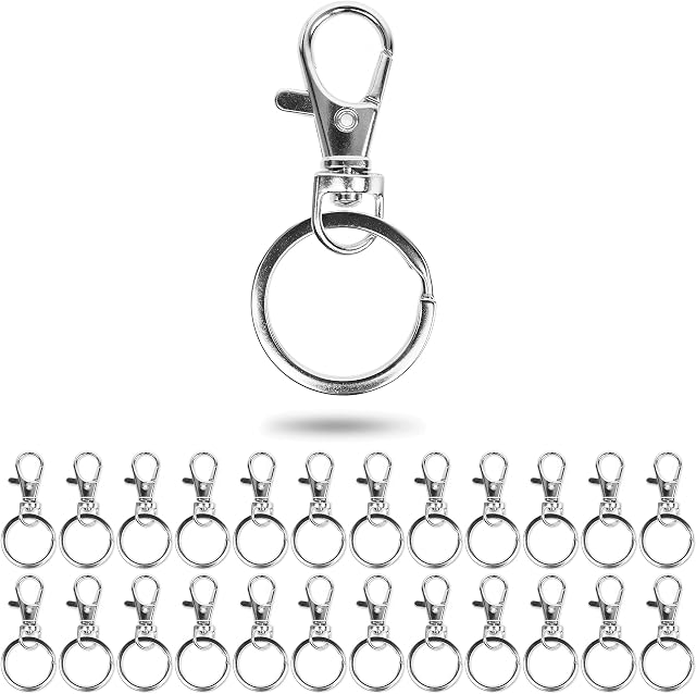 Breloczek z karabińczykiem z D-ringiem o szerokości 10 mm i kółkiem do kluczy o średnicy 25 mm, kieszonkowy karabińczyk z metalowym kółkiem obracanym o 360°, 24 sztuki