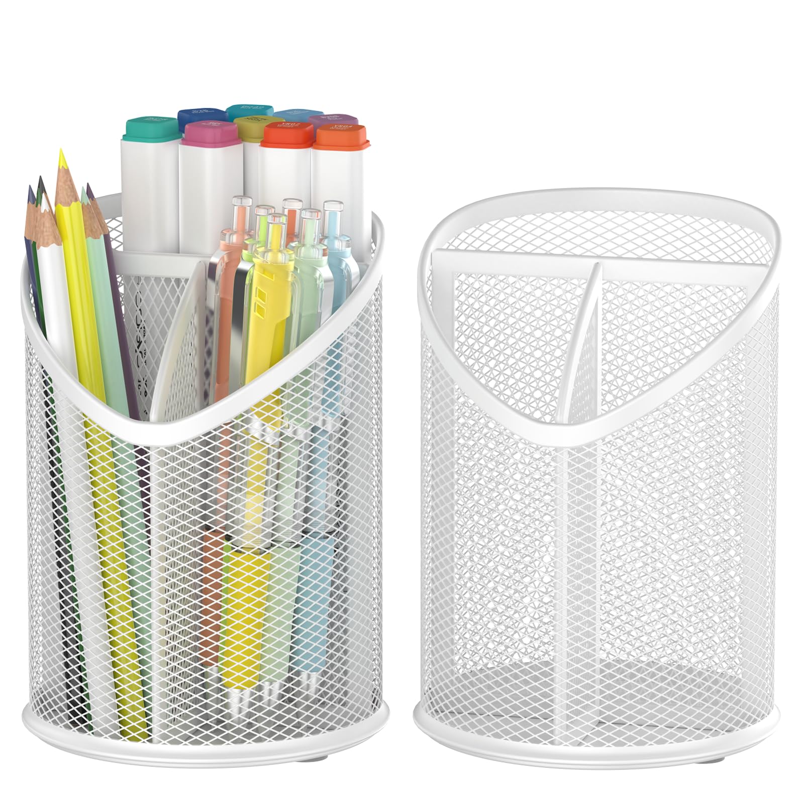 Delifox 2 Pack Pen Holder Mesh Round Pencil (White)