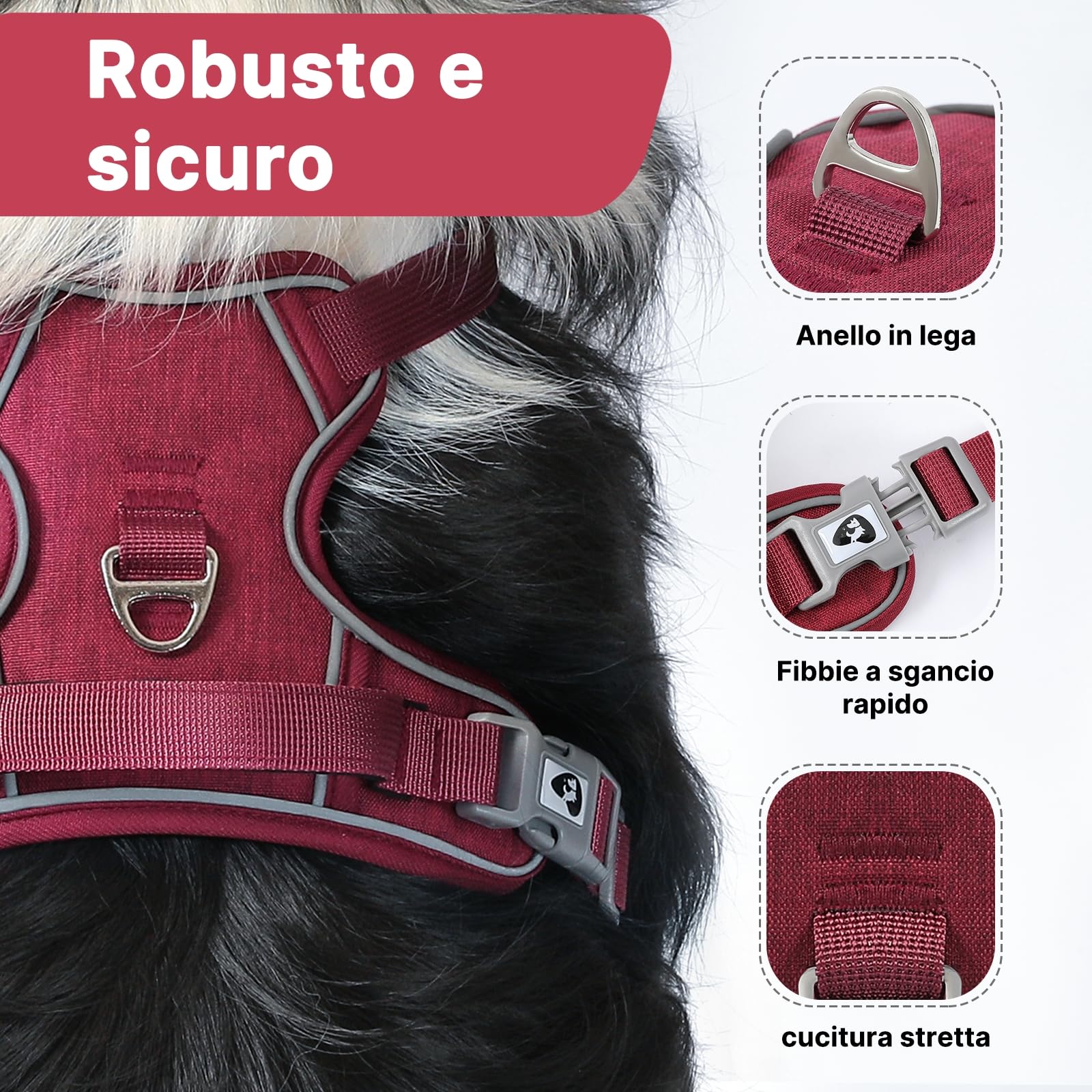 COMSLE Pettorina Cane Taglia Grande Media Piccola, Pettorina Cane ad h Riflettente, Pettorina Anti Tiro per Cani Regolabile con Doppio Anello, Imbracatura Cani Traspirante, Rosso, XL