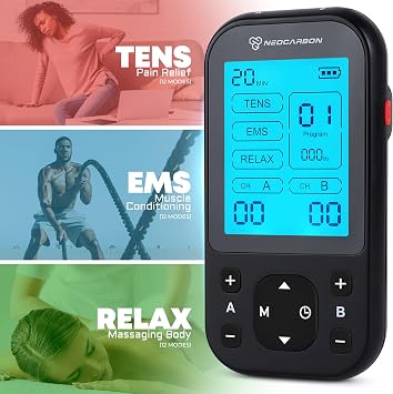 NEOCARBON TENS Unit Muscle Stimulator Pro for Back Pain Relief, Black | Versatile Pain Relief, All-in-One Kit, Portable & Convenient, Pulse Massager Pain Relief Kit, Fast & Efficient Charging