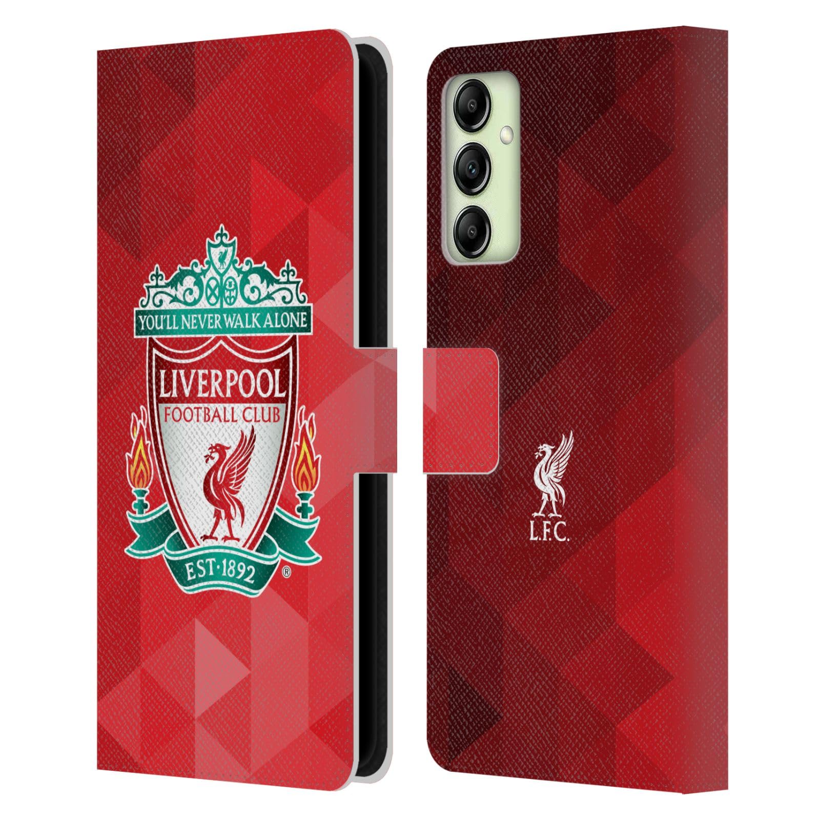 Head Case Designs Officially Licensed Liverpool Football Club Red Geometric 1 Crest 1 Leather Book Wallet Case Cover Compatible With Samsung Galaxy A14 5G
