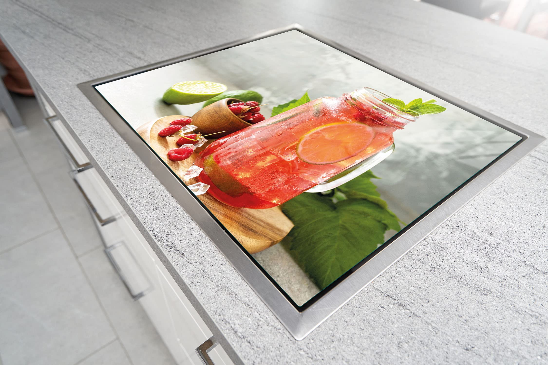 DarHaus snijplank glas 52 x 30 cm, kookplaat afdekplaat inductie, decoratief glas, fornuis afdekplaat afdekking keramische kookplaat afdekplaat, spatbescherming glasplaat keramische, PEPER