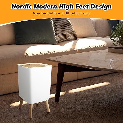 Miniatura 4 de Cubo de basura para baño y cocina con tapa, cesta de basura de oficina de 2.6 galones  10 litros, moderna con tapa superior de presión, cubo de