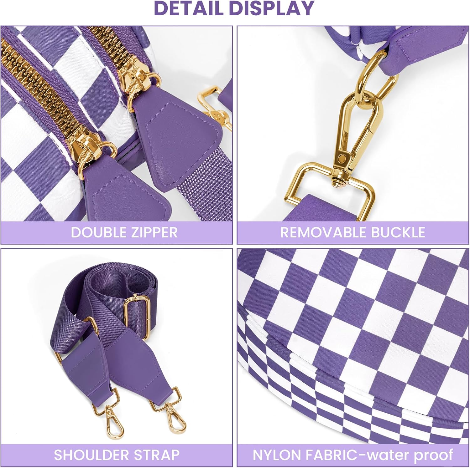 hibear Checkered Crossbody Bag Spacious Bum Bags for Women Nylon Crossbody Fanny Packs Checkered Purse Belt Wallet - Image 5