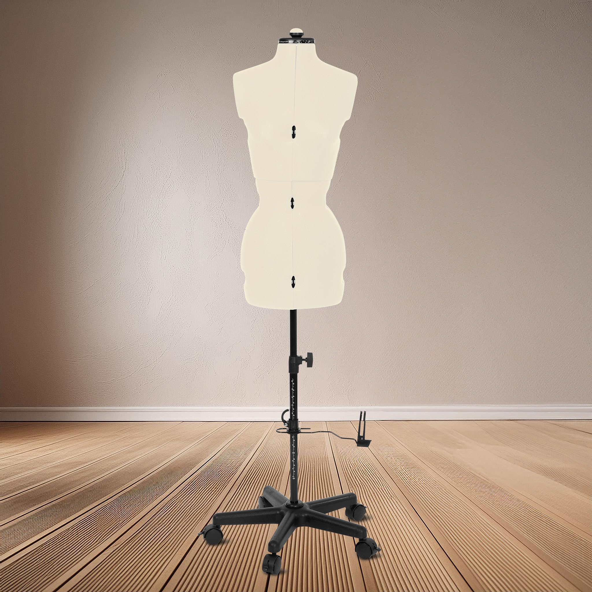 Schneiderpuppe Supa Fit Damen Gr. S (34-42) mit Rollen, weiblicher Torso, Büste, verstellbare Drehregler, individuelle Anpassung an Hals, Taille, Brust, Hüfte (beige, S)