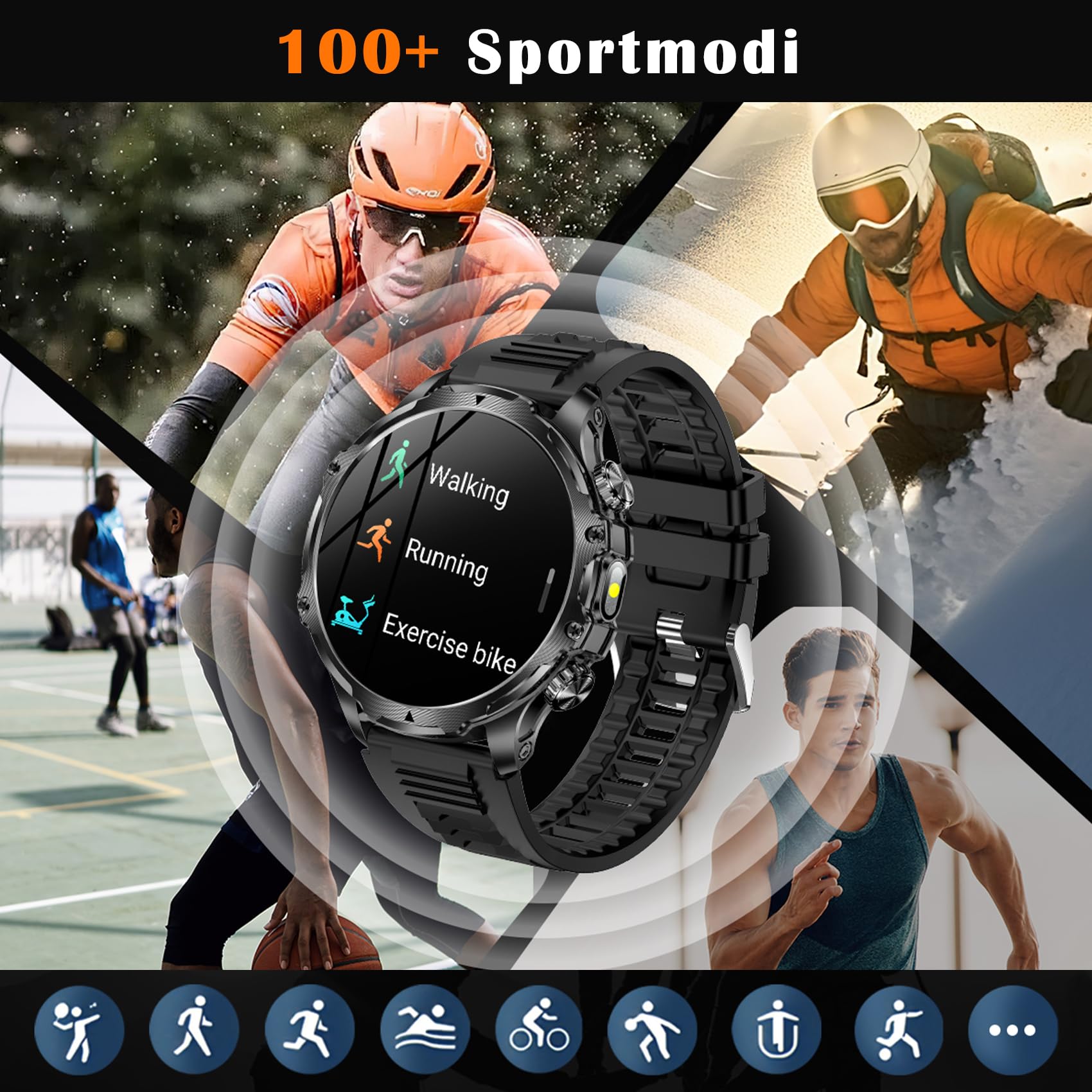 Montre Connectée Homme avec 1.9'' Grand Écran Acier Inoxydable Smartwatch Homme LED Lampe de Poche, Appel Bluetooth Fréquence Cardiaque Sommeil Surveillance Sportifs Podomètre Étanche IP68
