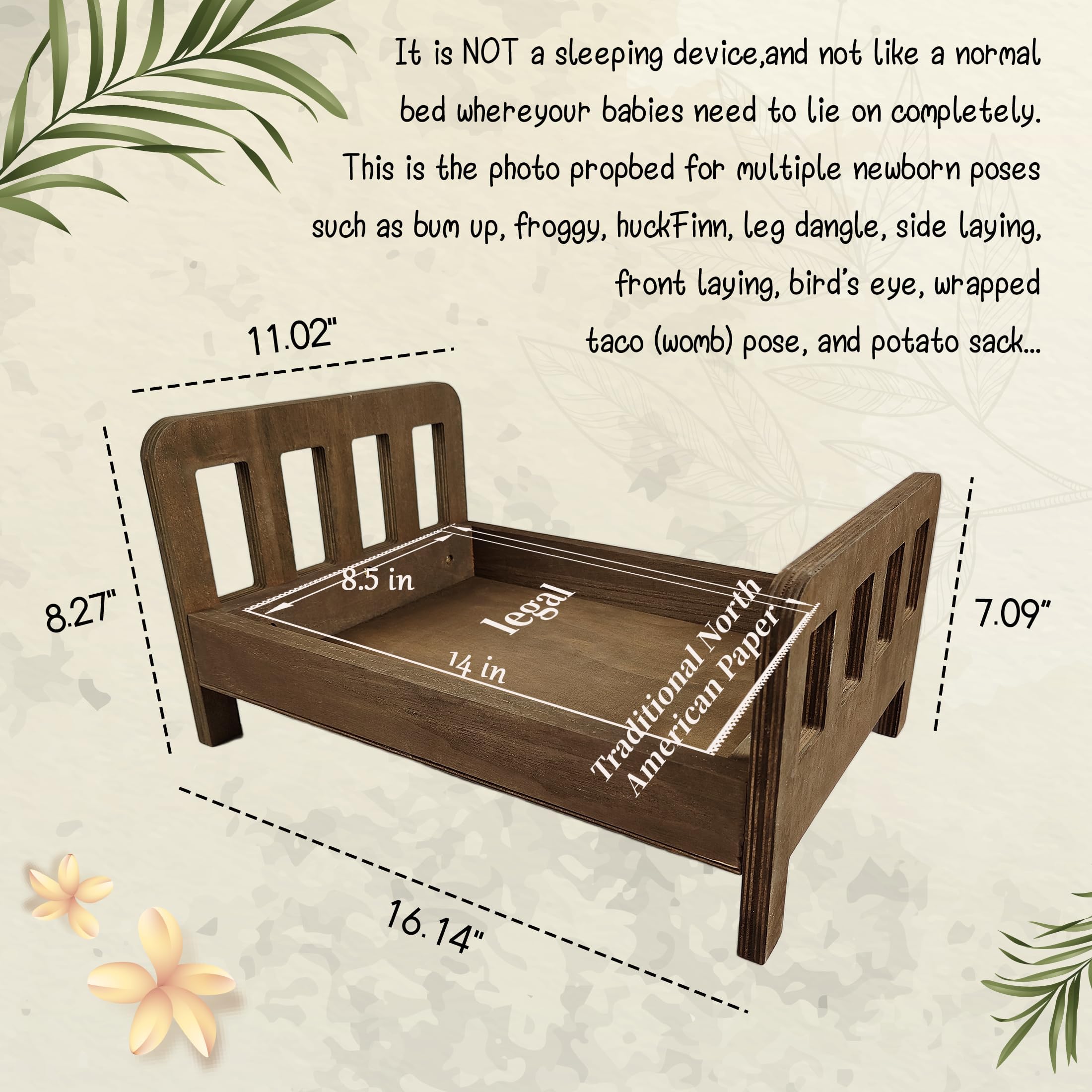 Accessoire photo de lit marron, accessoire de photographie pour nouveau-né, mini lit en bois, lit vintage pour bébé, lit de poupée, nid d'animal de compagnie