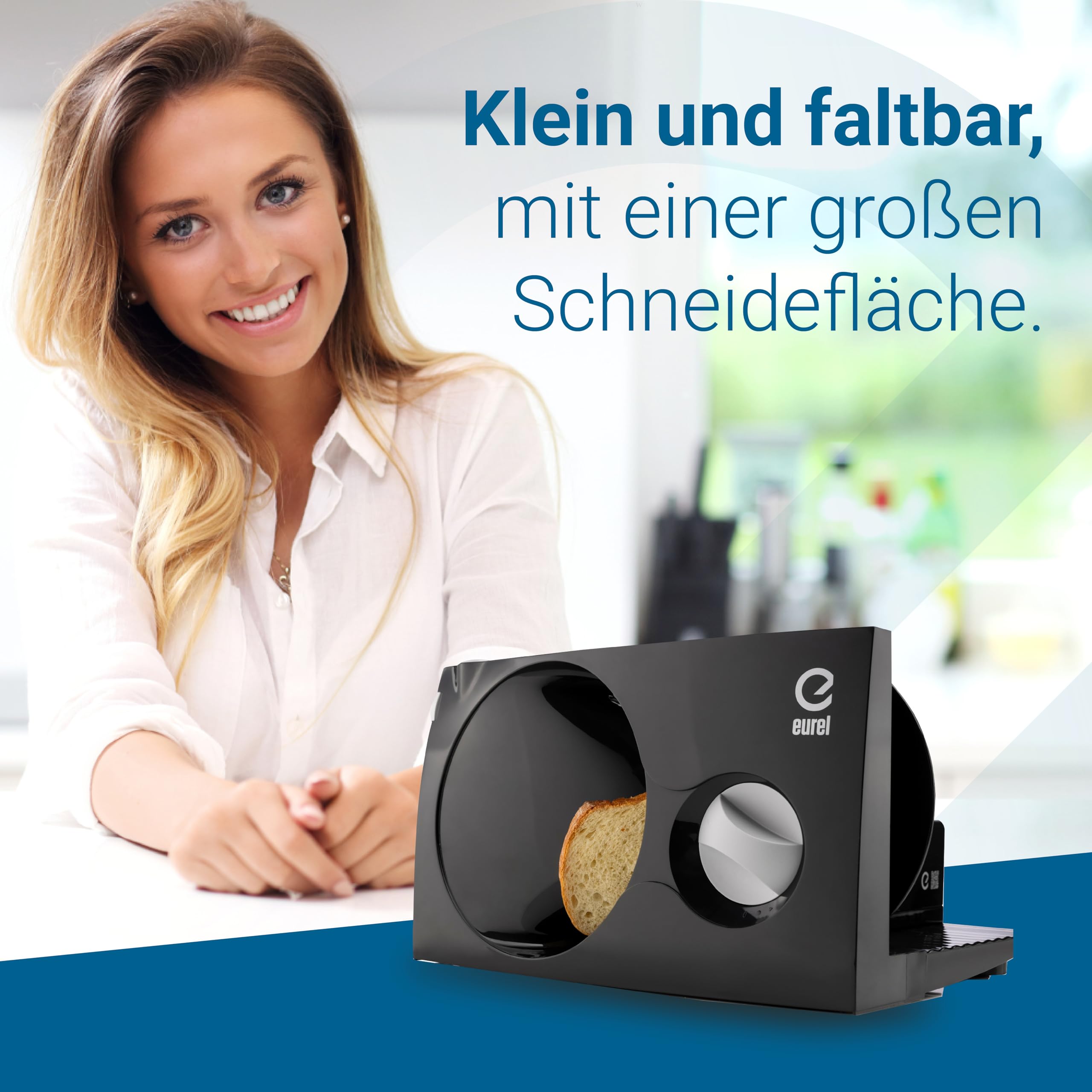 EUREL RS42 Allesschneider Elektrisch Schwarz – Brotschneidemaschine mit Edelstahlklinge Ø170 mm, Schnittstärke 0–17 mm, BPA-frei, EcoDrive 80W