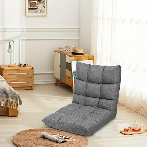 Miniatura 11 de Giantex Sofá de suelo, silla de videojuegos con 14 posiciones ajustables, respaldo acolchado, asiento acolchado para el suelo, silla plegable para