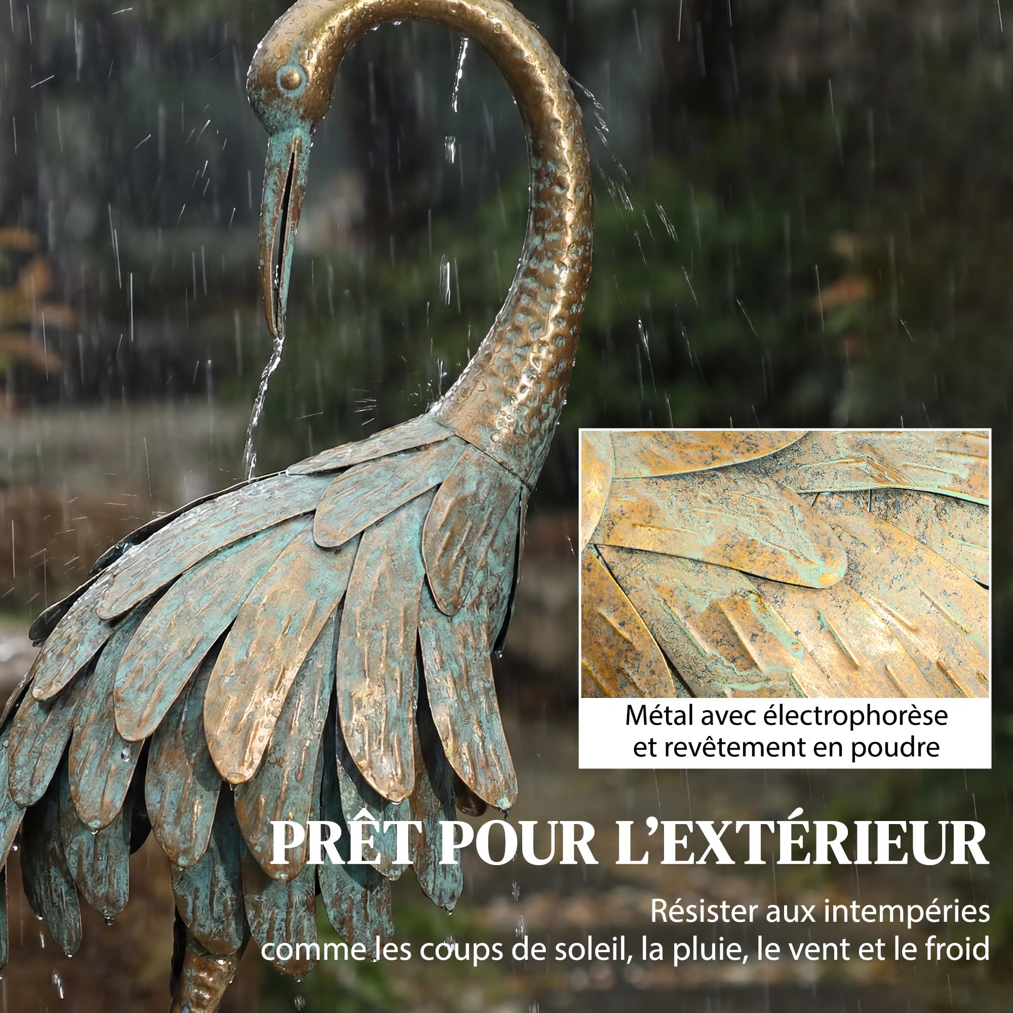 Outsunny Lot de 2 Statues de Jardin Sculpture Héron Métal 91/95cm Or/Bleu