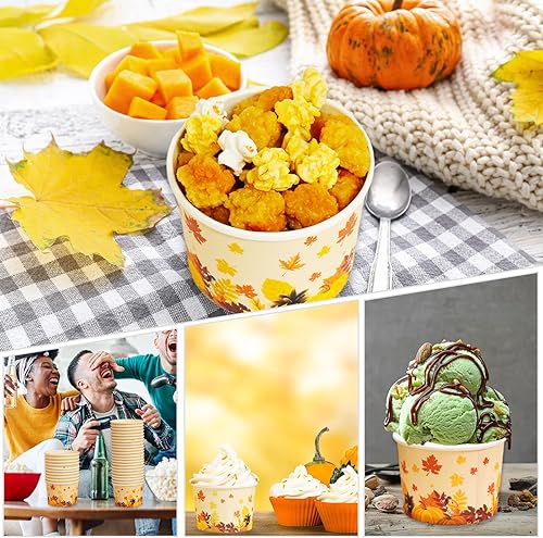 Miniatura 5 de gisgfim 50Pcs Thanksgiving Snack Bowls, Fall Disposable 9 oz Paper Treat Cups Autumn Themed Dessert Bowls Soup Cups for Hot or Cold Food Party