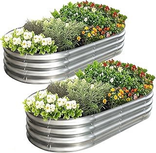 Galvanized Raised Garden Bed Kit, Planter Garden Boxes Outdoor, Oval Lar...