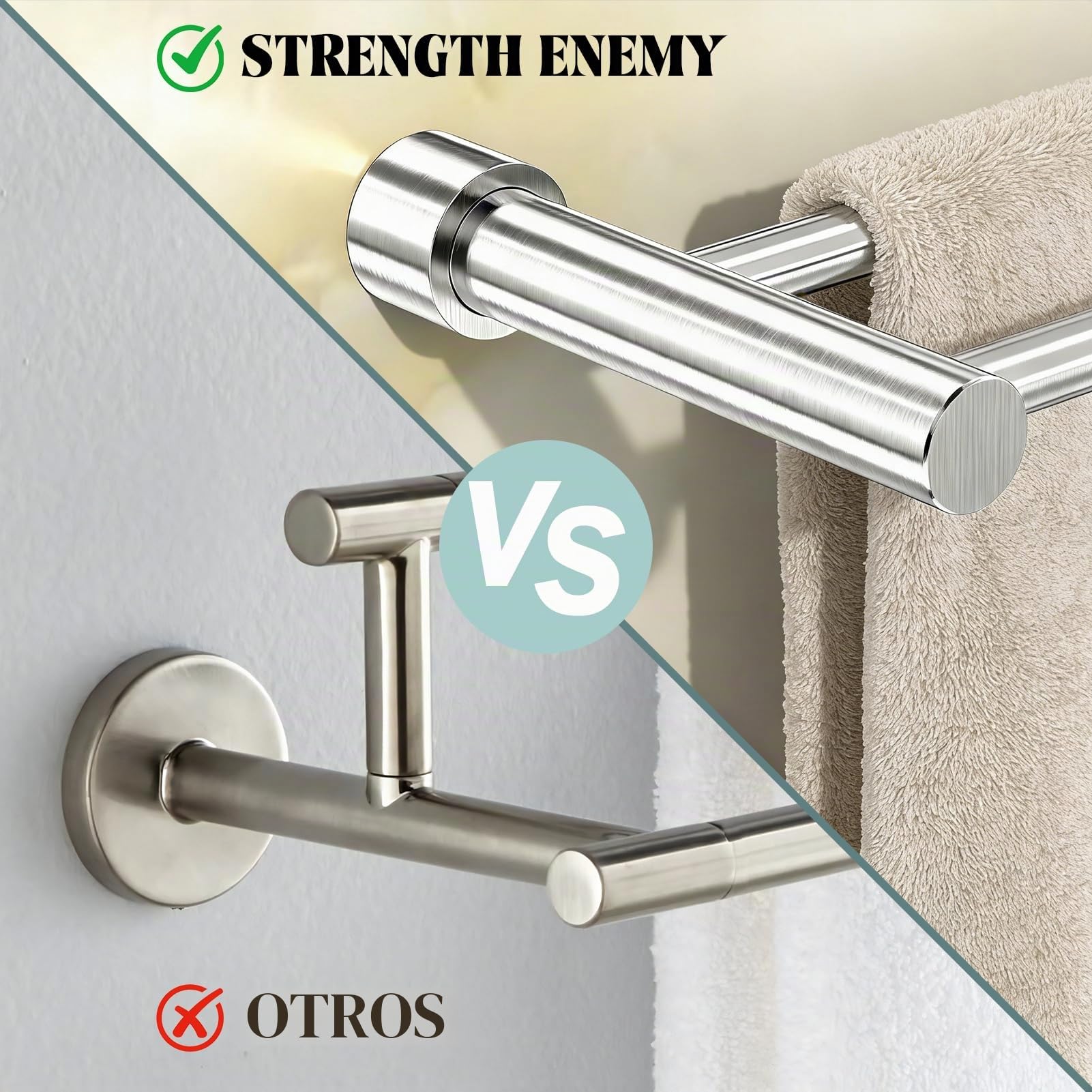 Toalleros de Baño con Taladro, Toallero de Baño Doble de Acero Inoxidable 304 Cepillado, Barra de Dos Brazos, Instalación de Taladro, Toallero para Pared de Ducha, Baño, Cocina - 80 cm, Plata