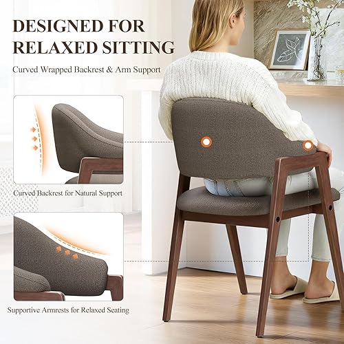 Miniatura 4 de Juego de 2 sillas de comedor de madera, silla de comedor tapizada de tela moderna, sillas auxiliares de cocina, silla de cena de granja con respaldo