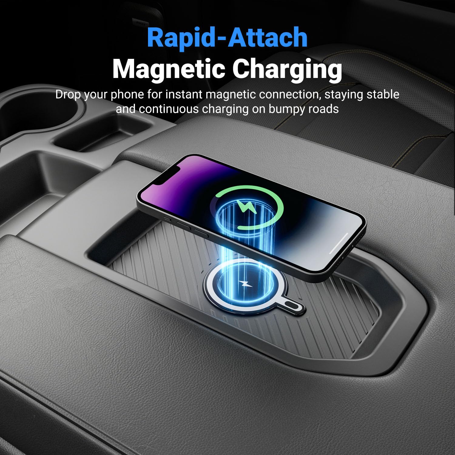 Magnetisches kabelloses Ladegerät, kompatibel mit Chevy Silverado GMC Sierra 1500 19-26 2500HD 3500HD Wireless Charger Tray Jump Seat Ersatz für Chevy Silverado Zubehör