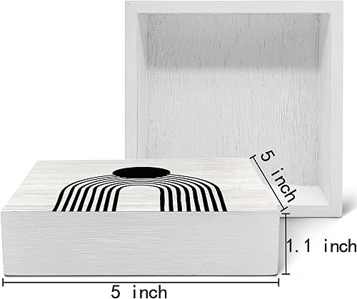Miniatura 8 de SRADMO Caja abstracta de madera con diseño de montañas y sol de estilo bohemio, decoración de escritorio, paisaje de naturaleza bohemia, bloque de