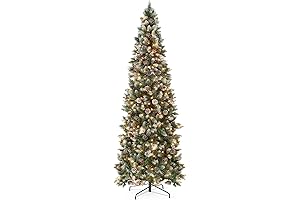 7.5ft Pre-lit Pencil Christmas Tree, Holiday Festive Tree Decoration