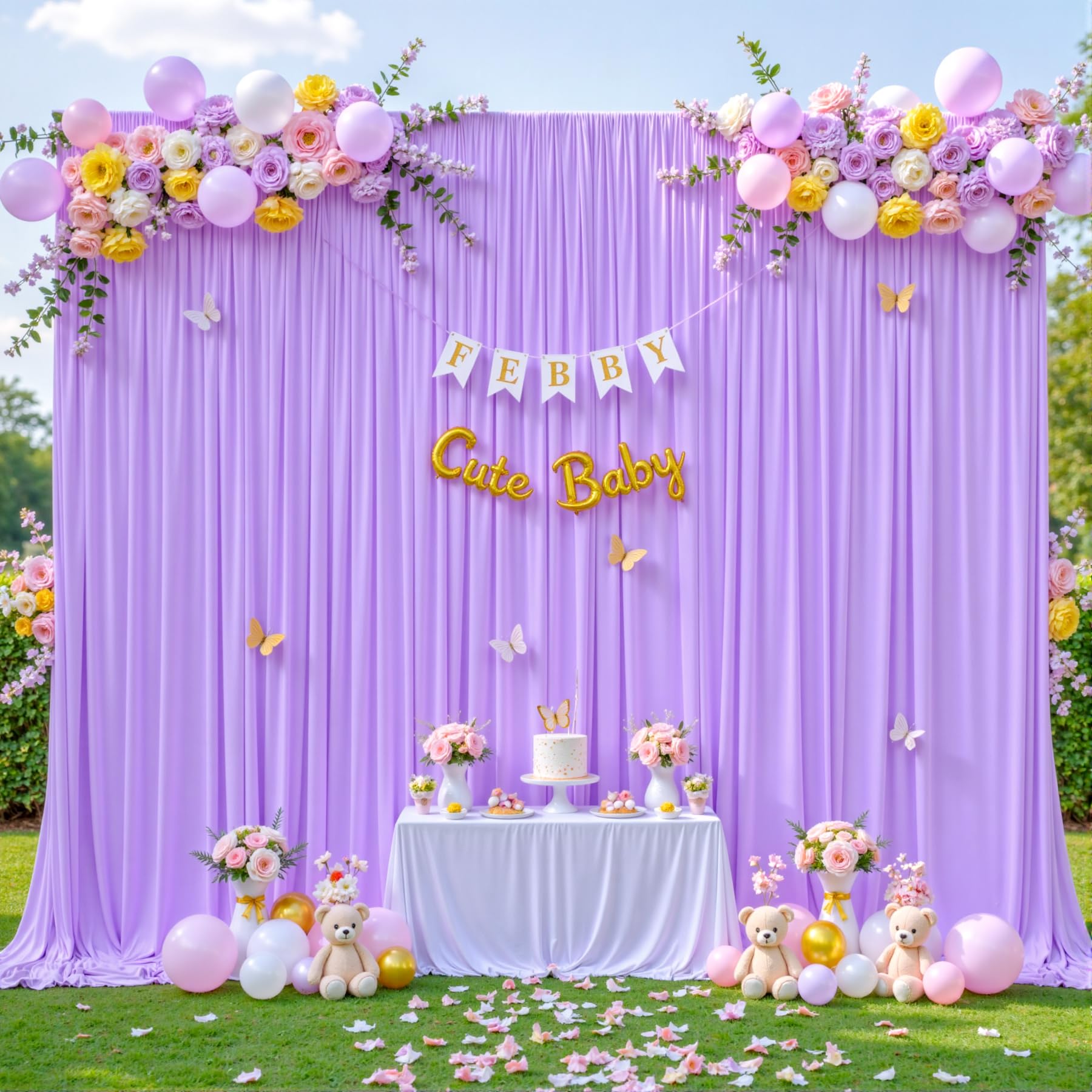 Photo 1 of 10ft x 10ft Lavender Backdrop Curtain for Parties Wedding Light Purple Wrinkle Free Backdrop Drapes Panels for Baby Shower Birthday Party Photo Photography Polyester Fabric Background Decoration