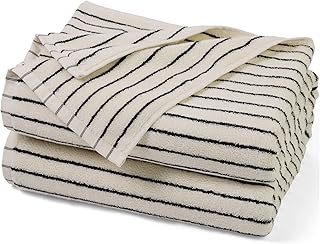 Jacquotha Black and White Striped Bath Towels Set of 2, Lighter & Quick ...