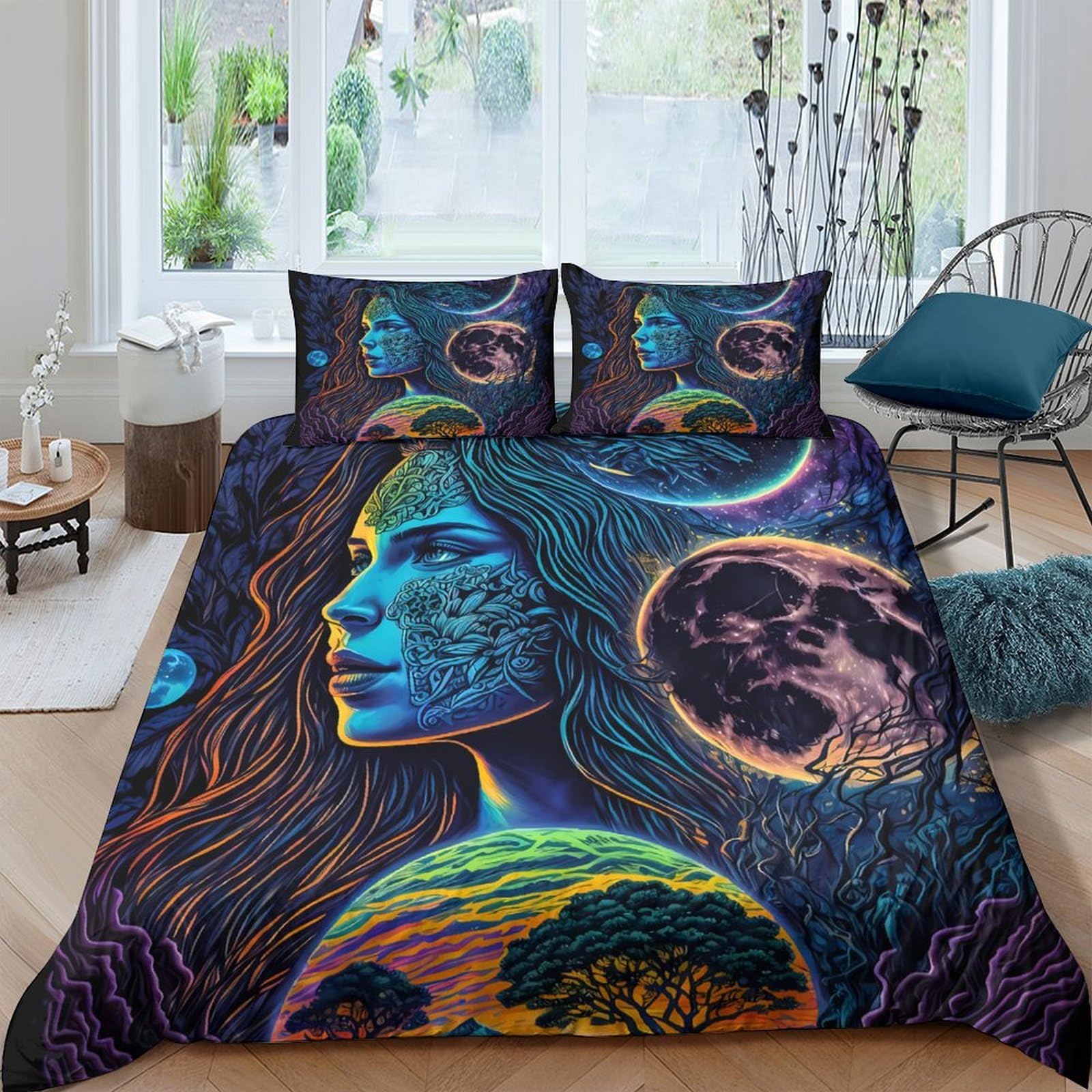 Ctjqhvkz Style-6 3D Printed Psychedelic Moon Fitted Sheet Microfiber Soft Breathable Planet Mattress Cover For Bedroom Decor Protection Single（135X200cm）