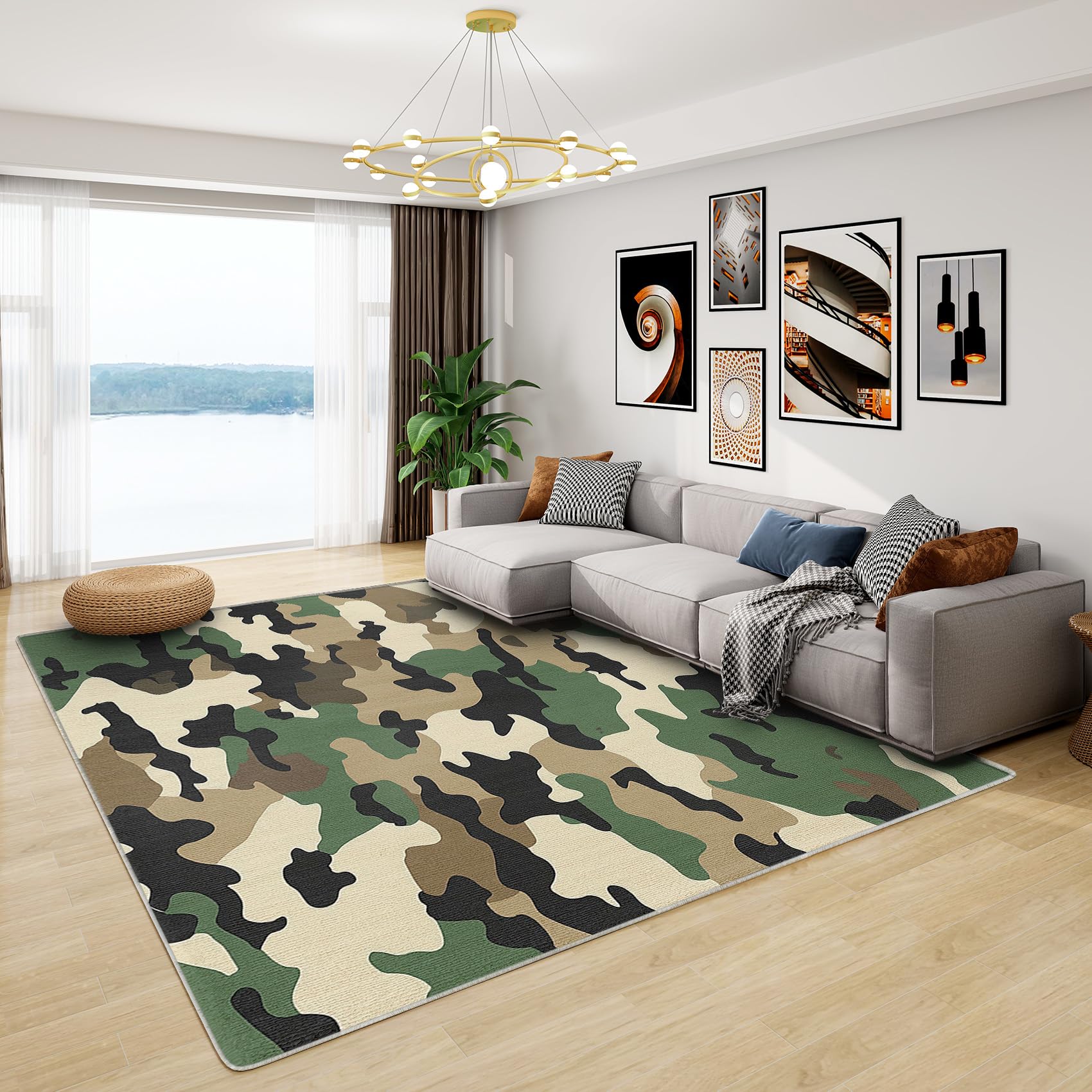 Phtbz Camouflage Rug - Camouflage Rugs for Boys Bedroom, 4x6 ft Washable Non-Slip Stain Resistant Army Camo Area Rug, Military Carpet for Living Room,
