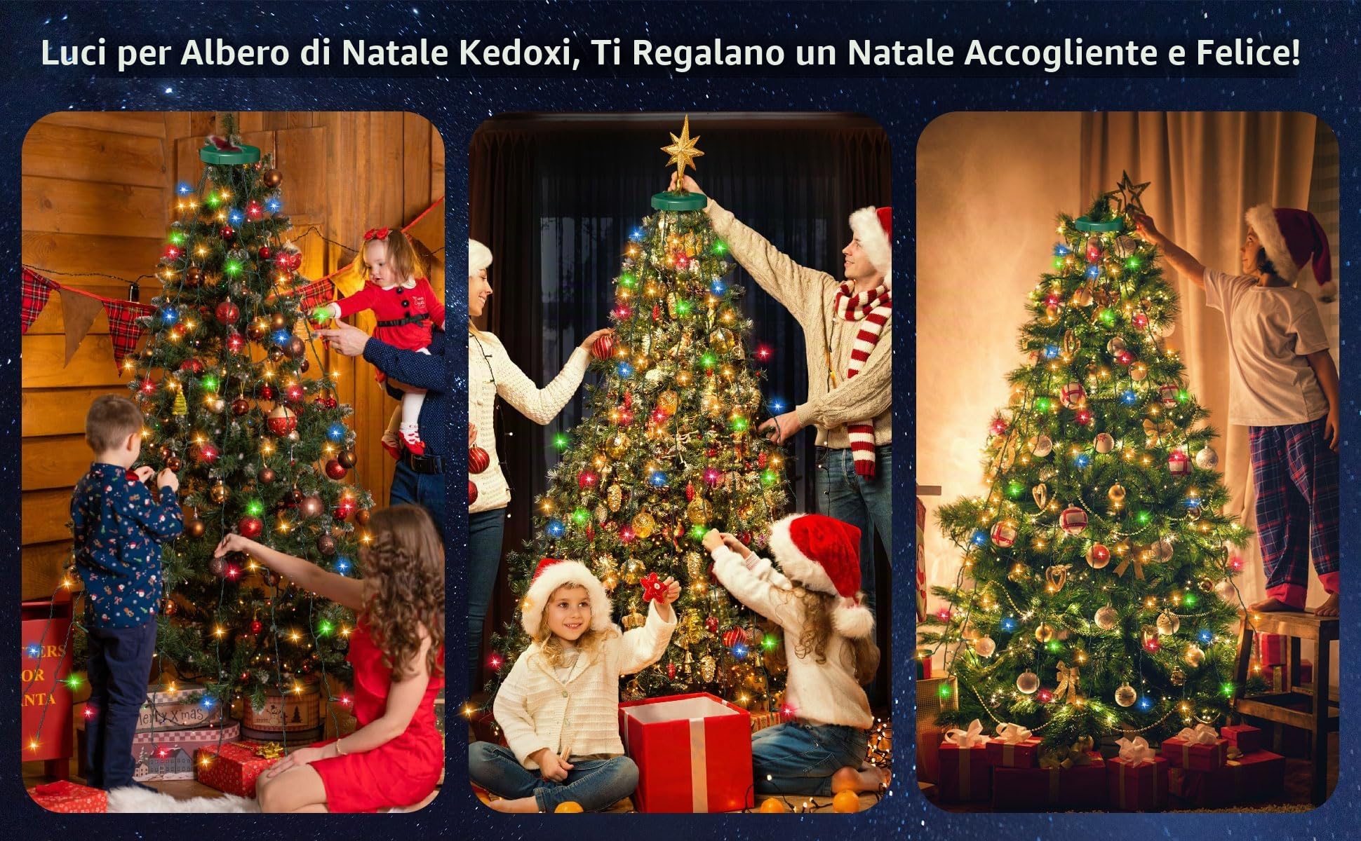 luci dell'albero di Natale 400 LED con timer, luci di stringa di Natale con anello 16 stringhe, tenda di Natale Fairy Tree Light 8 modalità per Xmas Abete pino festa decorazione, colorato