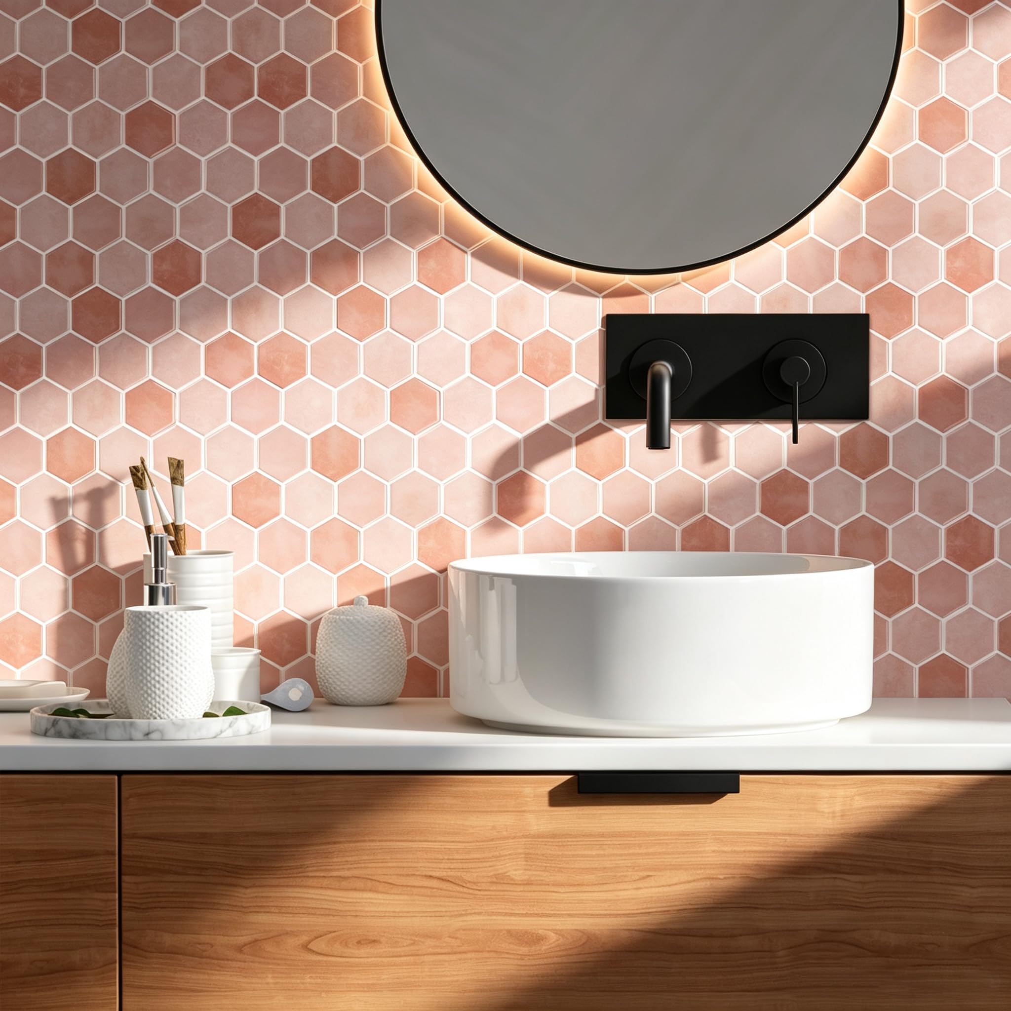 10 fogli esagonali autoadesivi per cucina, design extra spesso, piastrelle autoadesive 3D, grandi piastrelle adesive per cucina e bagno (30,5 x 30,5 cm)
