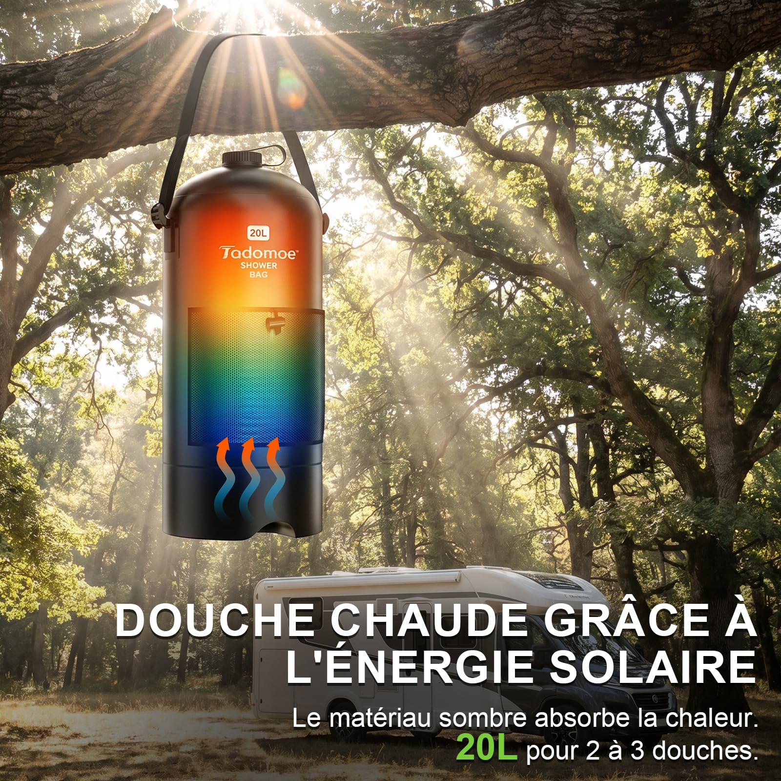 Douche Portable Électrique 20L avec 2000mAh Pompe - Douche Solaire de Camping Pliable avec Tuyau 2m & Sac de Rangement - Douche Extérieur pour Fourgon Aménagé, Plage, Chien et Randonnée