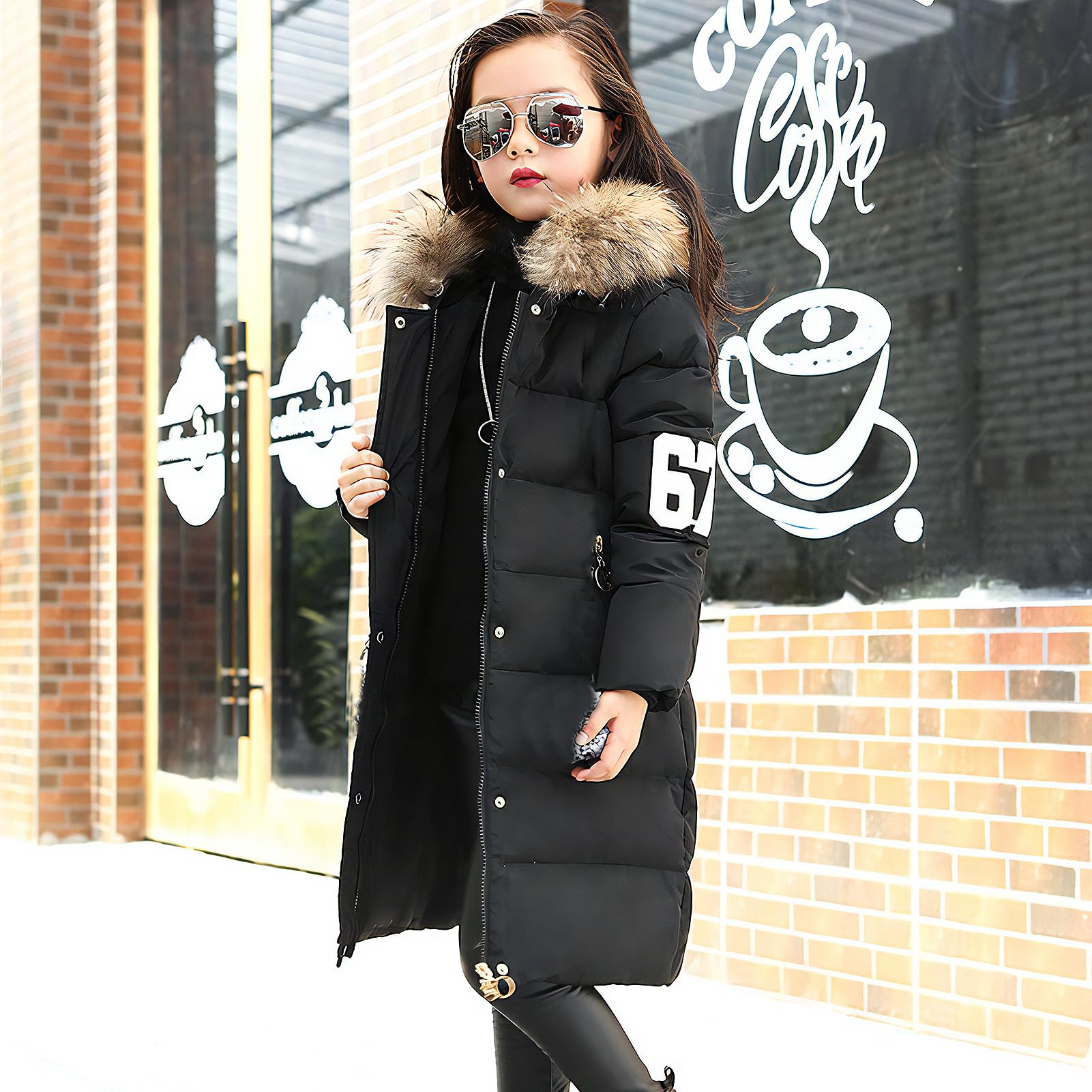 Enfant Fille Manteau d'Hiver Chaud mi Long Doudoune Epais Veste à Capuche Fourrure Matelassé Parka Coupe Vent