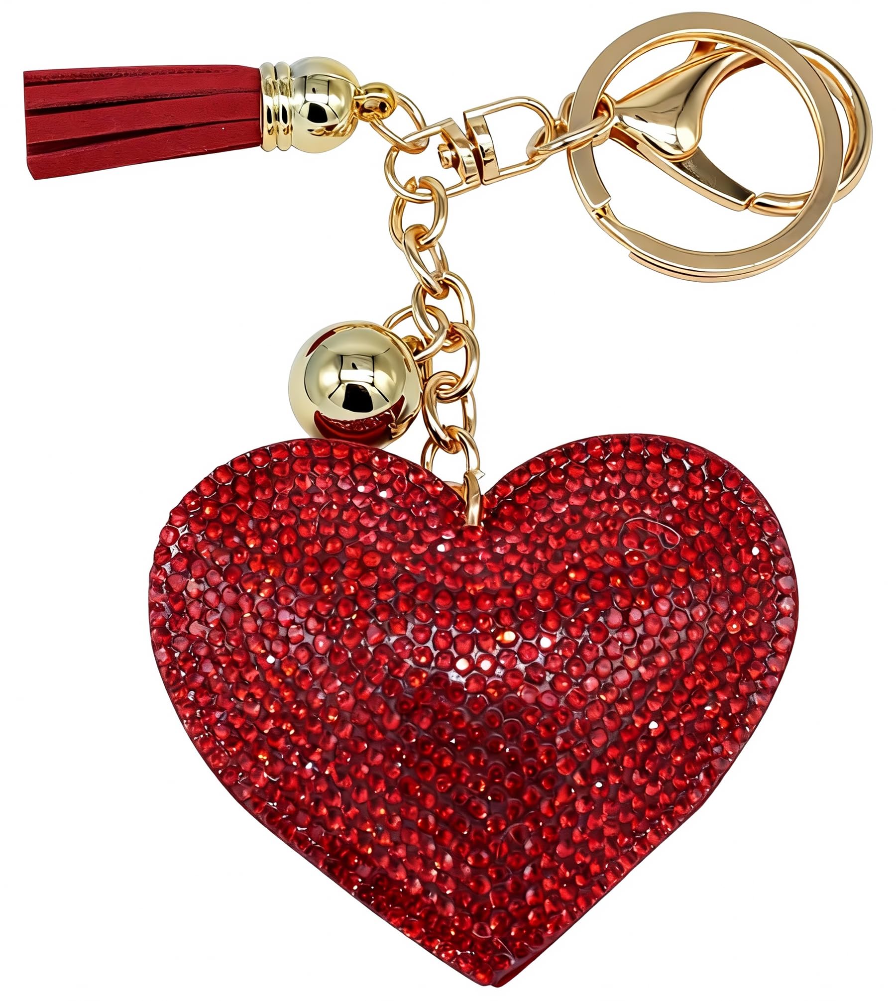 Moydolo Women's Red Bling Rhinestone Heart Shaped Keychain Pendant Cute Crystal Love Keyring Charm For Girls Handbags Purse