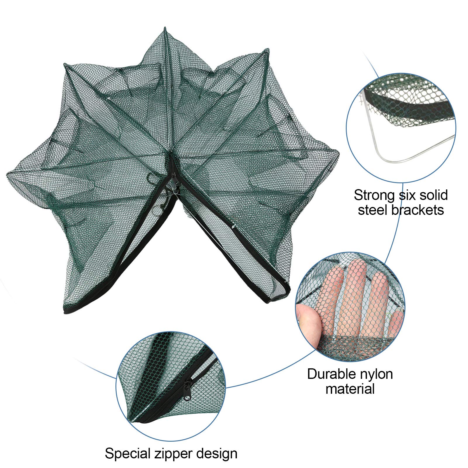 Rete Da Pesca, Trappola Pesci Portatile, Trappole Per Esche Da Pesca Piegate Con Design a Cerniera, Rete Pesca Da Lancio Pesci Gamberi Pesciolini Gamberi Granchi Esche Tarp Rete, 6 Holes