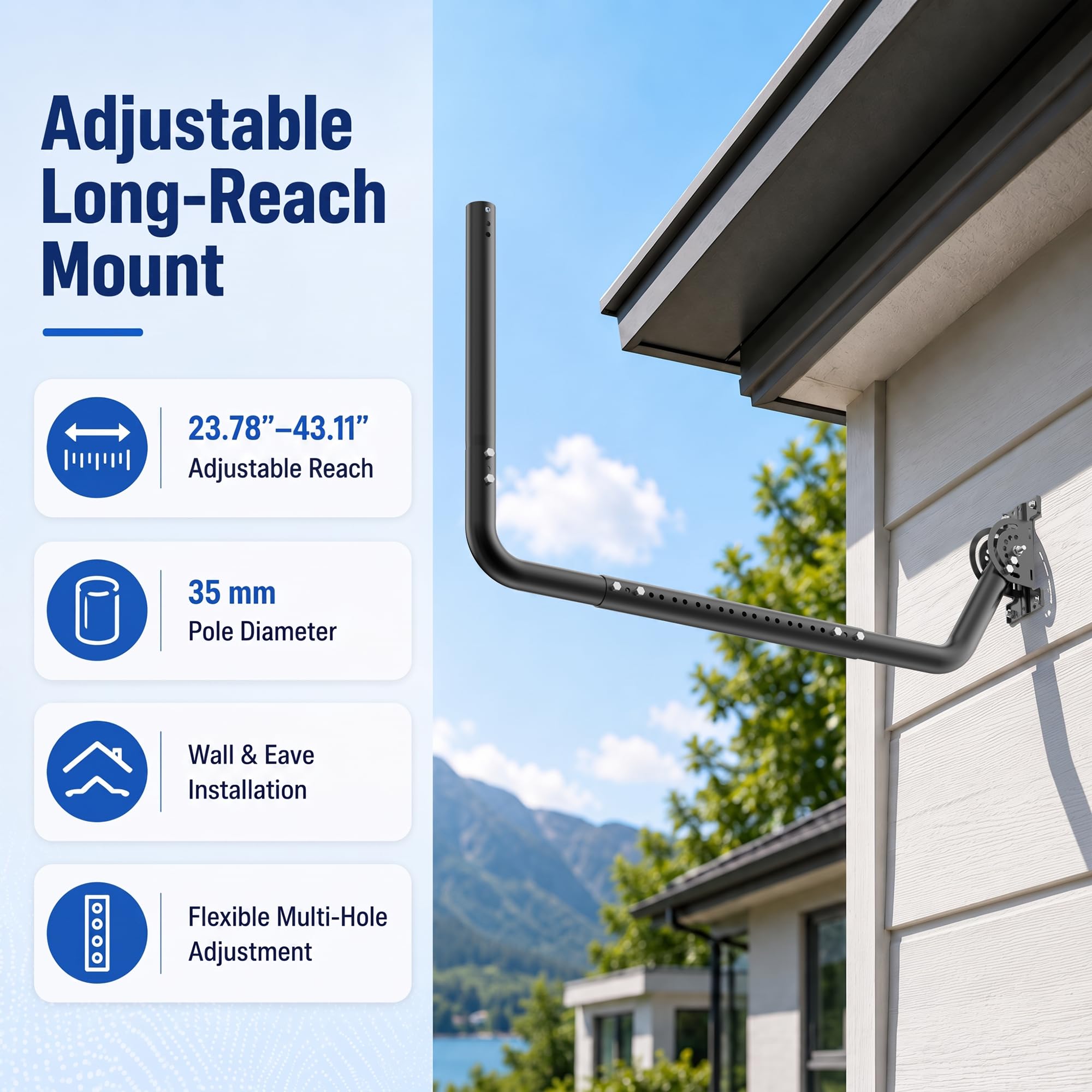 Mât d'antenne pour avant-toit long, support réglable en longueur, support