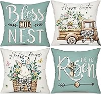 Vista 1 de DFXSZ Fundas de almohada de Pascua de 18 x 18 pulgadas, juego de 4 fundas de almohada de poliéster con diseño de hojas de eucalipto de conejo