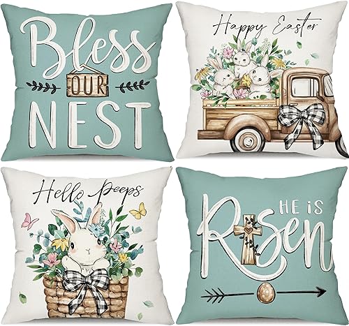 DFXSZ Juego de 4 fundas de almohada de granja de 18 x 18 pulgadas, decoración de tulipanes para camión, cesta de tulipanes, fundas de almohada de