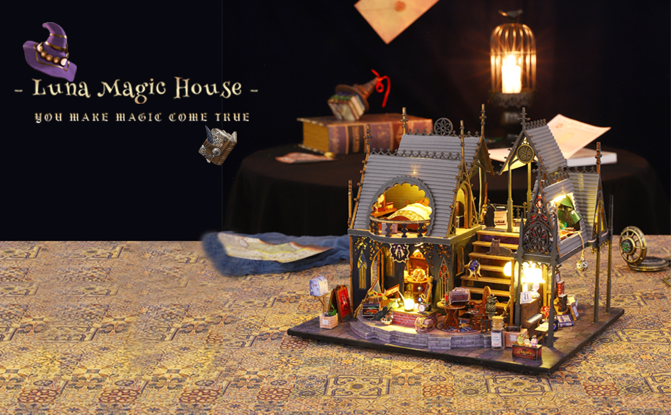 Magic Castle Kit de maison miniature fait à la main, modèle de puzzle à l'échelle 1