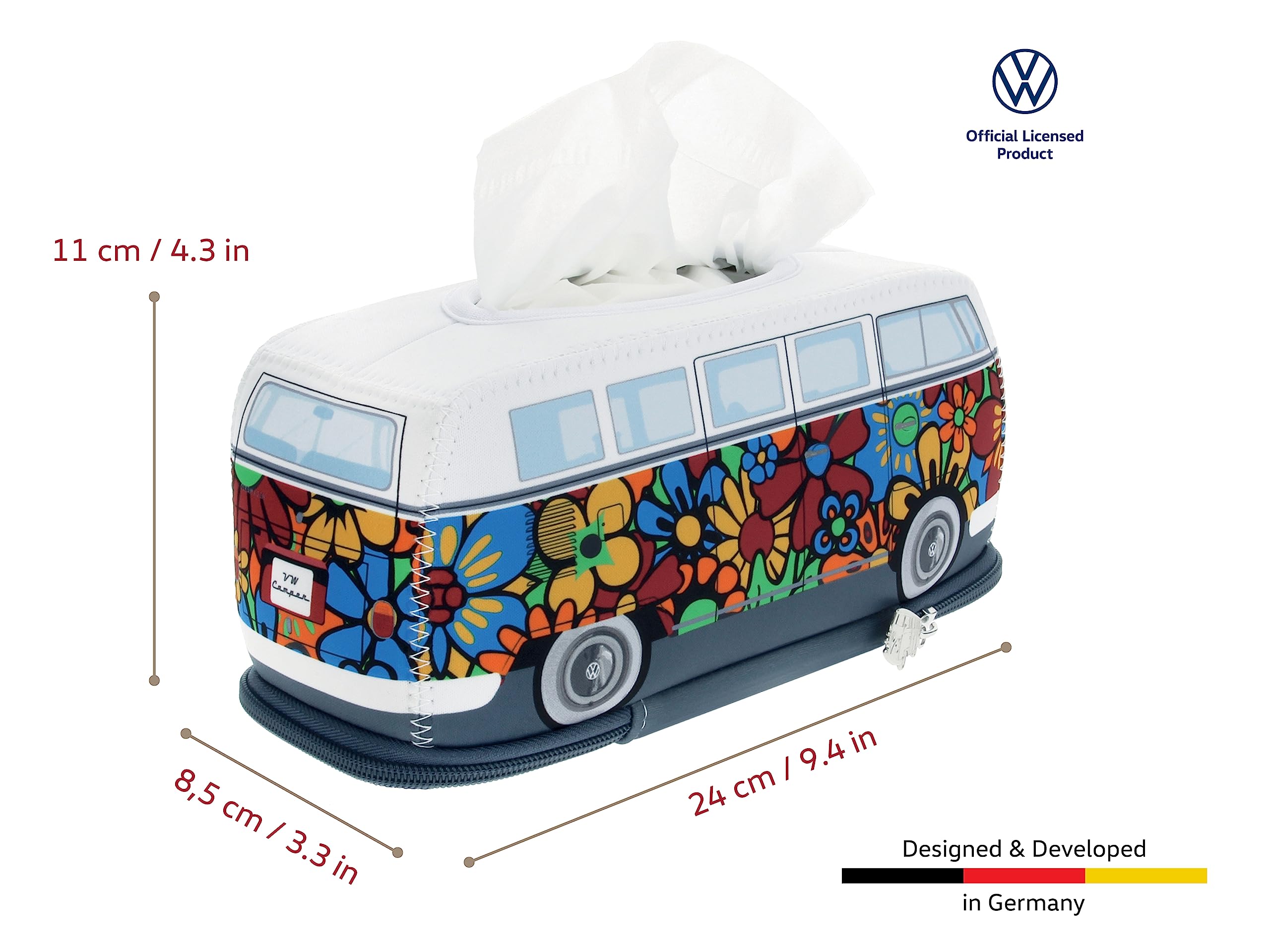 BRISA VW Collection – Volkswagen neoprenowy dozownik serwetek papierowych chusteczek higienicznych do łazienki w stylu T1 Bulli Bus (Flower Power/kolorowy)