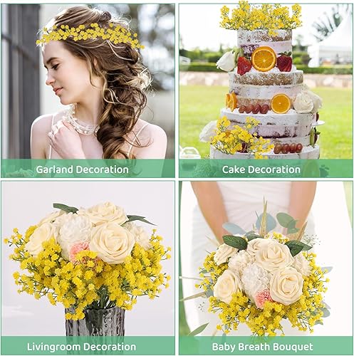 Miniatura 5 de N&T NIETING - Ramo de 10 flores artificiales de aliento de bebé, gypsophila falsa, toque real, arreglo de flores de seda para bodas, fiestas,