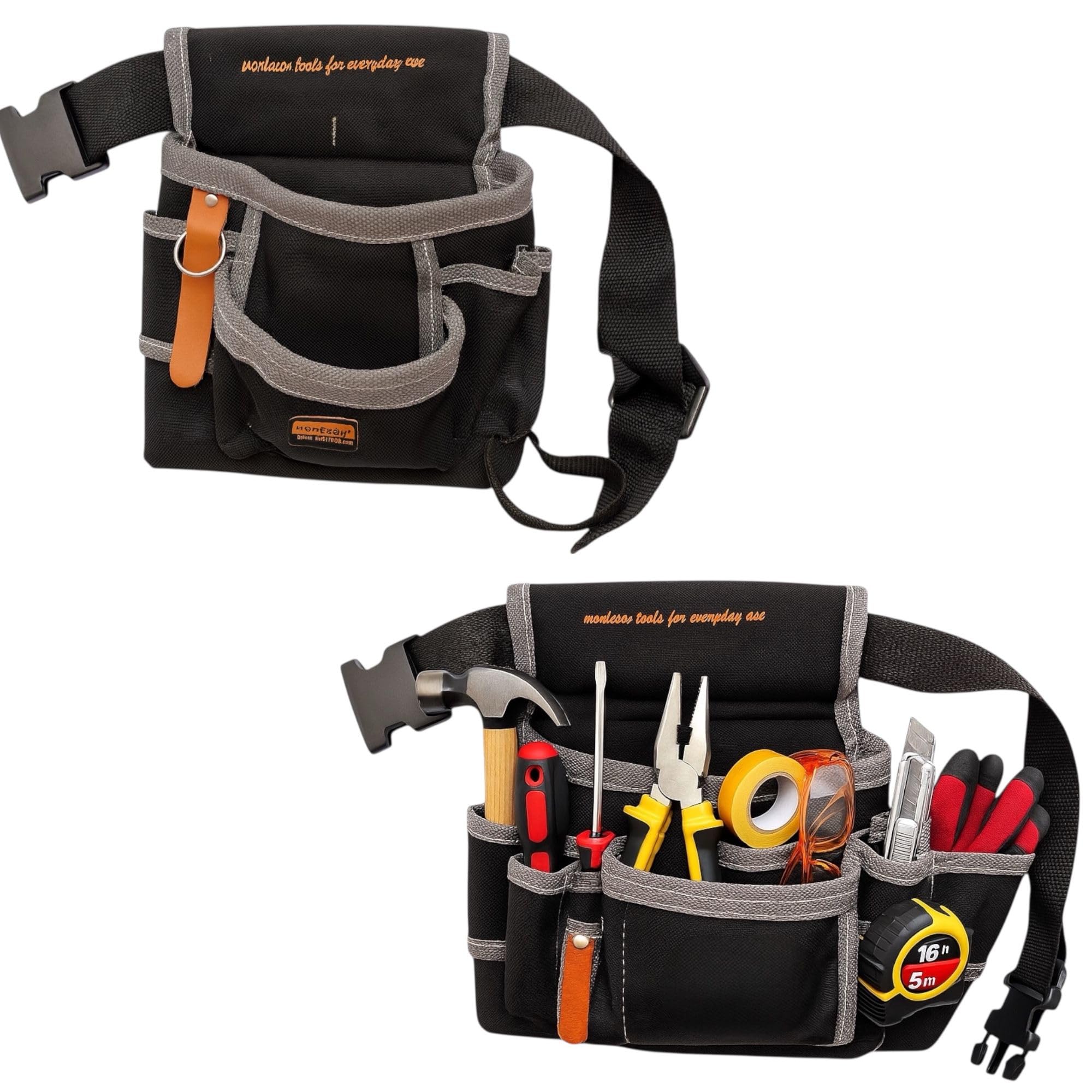 Topolenashop Marsupio Porta Attrezzi da Lavoro con 8 Tasche | Cintura Regolabile per Elettricisti, Muratori, Falegnami | Borsa Attrezzi Impermeabile 25x24 cm | Tessuto Rinforzato e Riflettente 90514