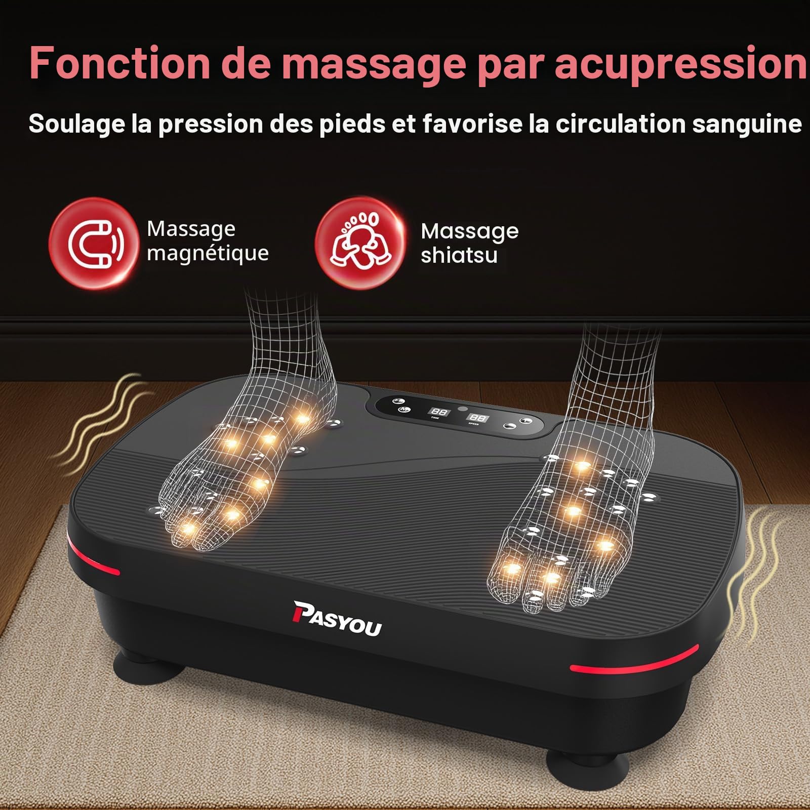 PASYOU Plateforme Vibrante avec 99 Niveaux d’Intensité, Plaque Vibrante Oscillante Antidérapante avec 2 Bandes de Résistance et Télécommande, Machine de Fitness pour Entraînement du Corps Entier