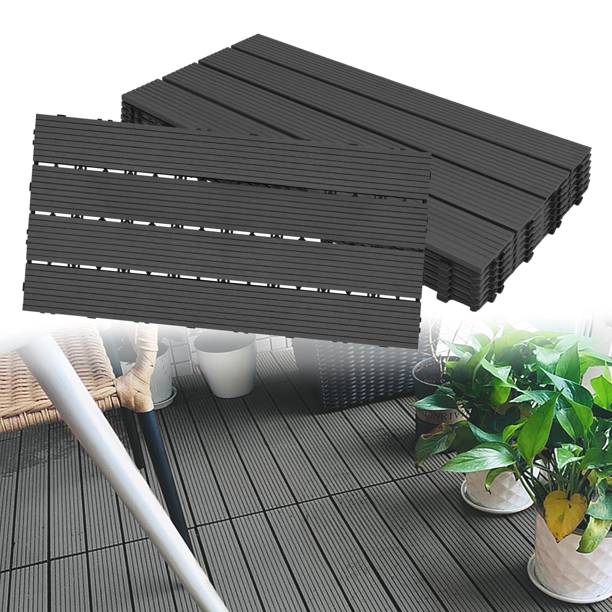 Piastrelle WPC Effetto Legno 30x60 Per Terrazzi E Balconi – Sistema A Incastro Con Drenaggio, Antracite