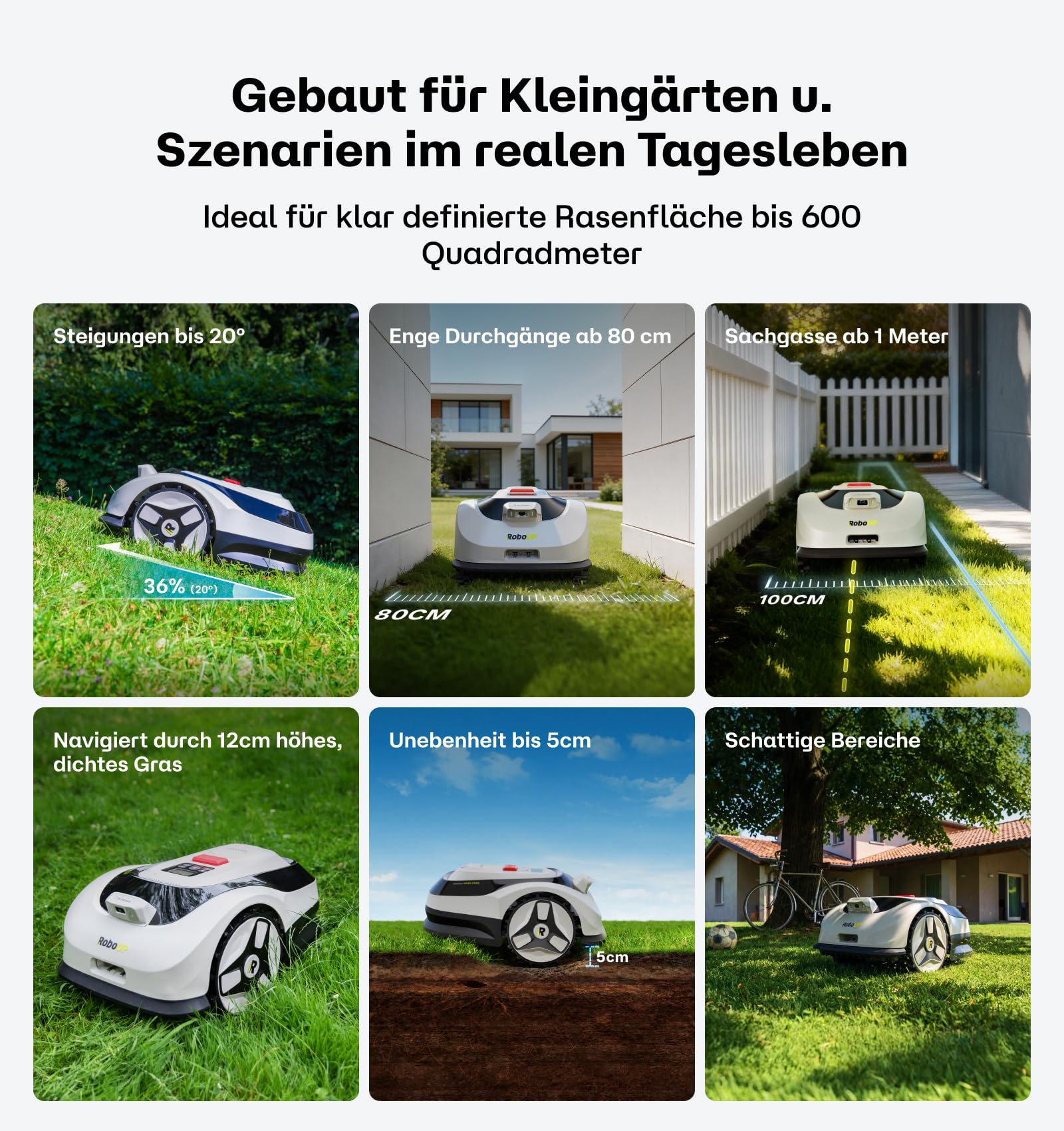 Raccoon 2 SE Mähroboter mit Garage, Max. 600qm, 3-8 Schnitthöhe, Ride-On Kanntenschnitt bis 3 Mähzonen, Kabellos, Ohne RTK