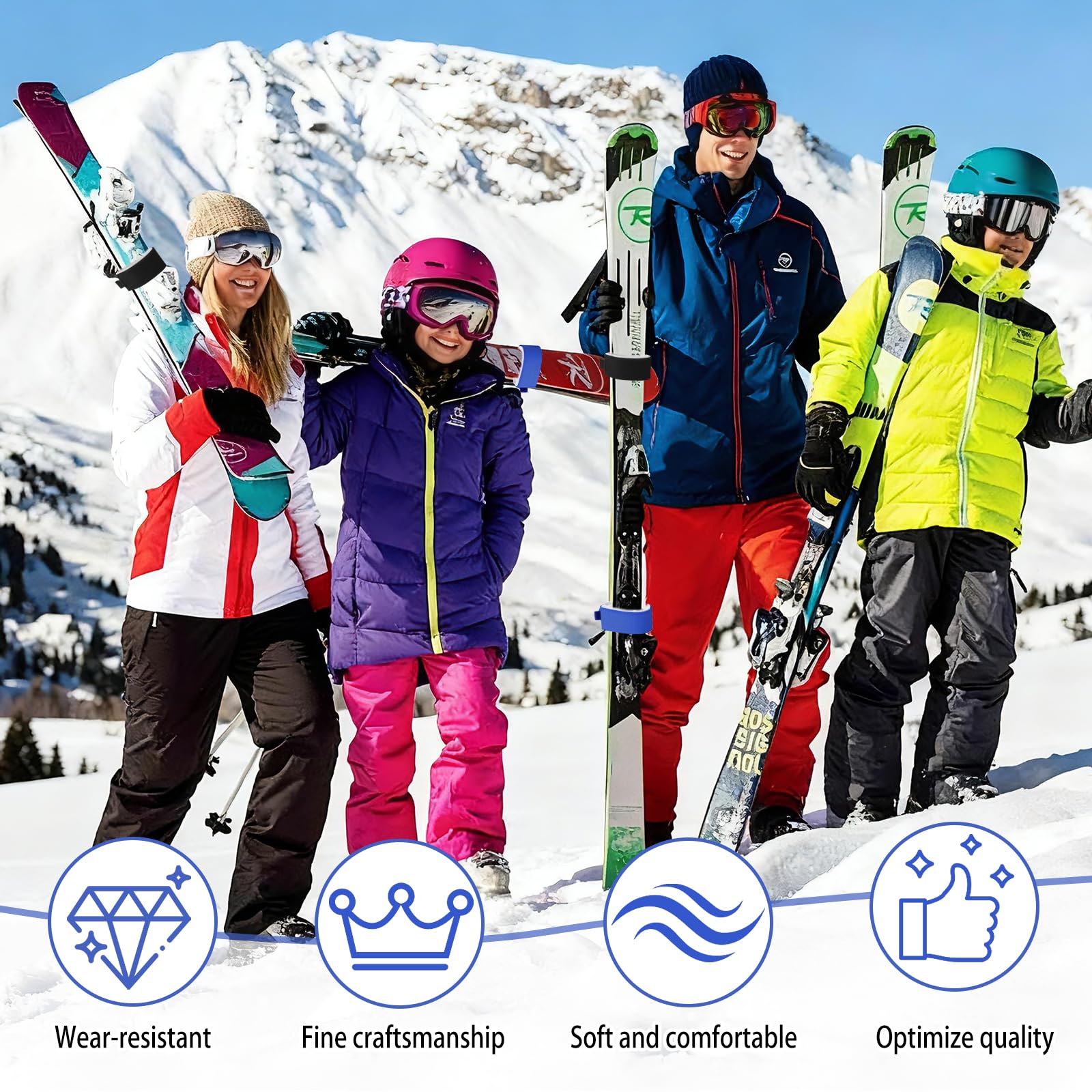 4 Pezzi Ski Straps, Cinghie da Sci, 50x5 cm Fascette per Sci in Nylon Regolabili per Fissare e trasportare Sci e Bastoncini
