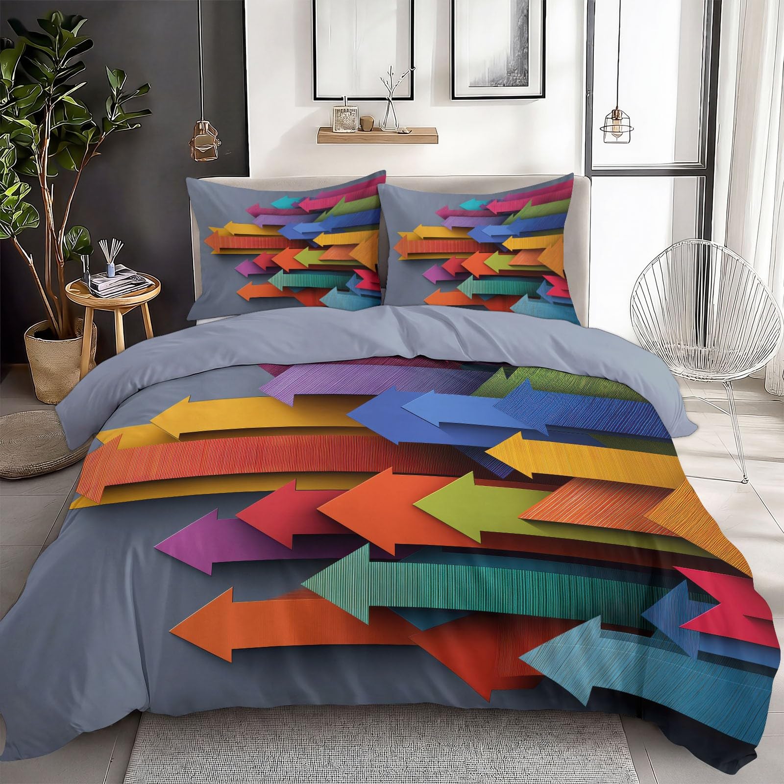 Nowoczesna pościel 200 x 220 cm, szara, poszewka na kołdrę z zamkiem błyskawicznym, minimalistyczna, geometryczna, dwustronna, oddychająca, z zamkiem błyskawicznym i poszewką na poduszkę 80 x 80 cm