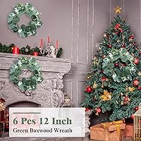 Vista 6 de Redbaker 6 piezas Corona de Eucalipto de 12 pulgadas Hojas Verdes Artificiales Coronas de Vegetación para Puerta Principal Casa de Campo Decoración