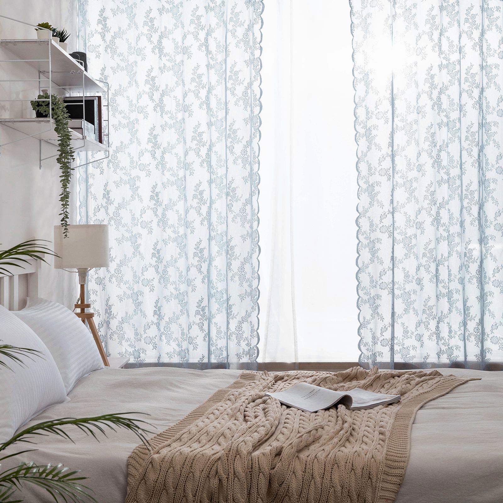 MIULEE Tende di Pizzo-Tende Grigio Chiaro per Finestre in Pizzo Trasparente Ricamate Floreali per Camera da Letto Soggiorno, Tenda Ricamate con Occhielli, 2 Pezzi Tenda, 2 X150x245cm(LxA)