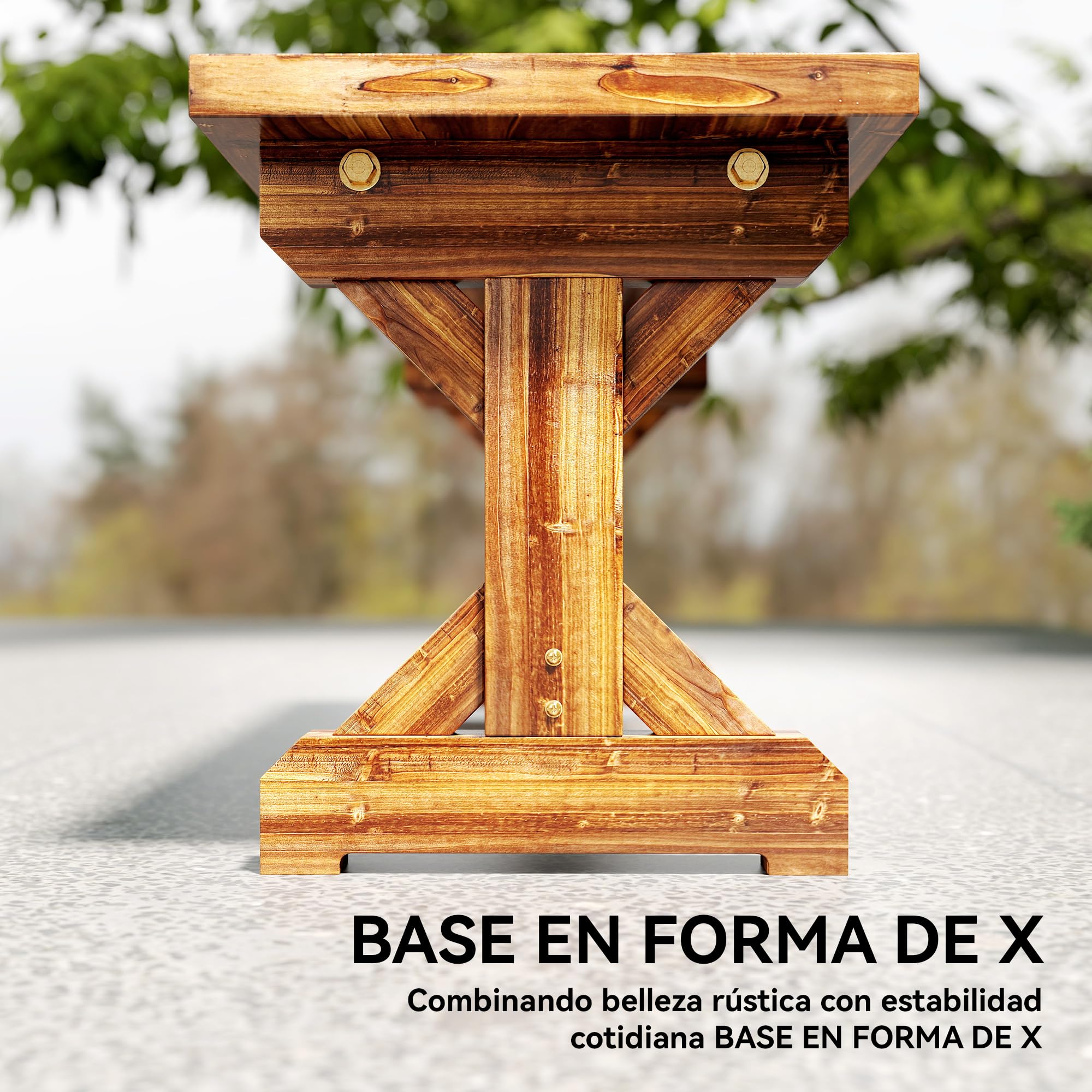 Outsunny Banco de Jardín de Madera, Banco Rústico Exterior de 2 Plazas con Base en Forma de X, Carga 240 kg, para Patio, Porche, Parque, Balcón, 114x40x46 cm, Carbonizado
