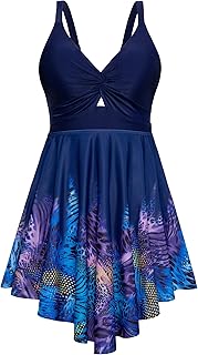 Plus Size Bathing Suit for Women Swim Dress Tummy Control Swimsuits Two Piece Flowy Tankini with Shorts - Buy now