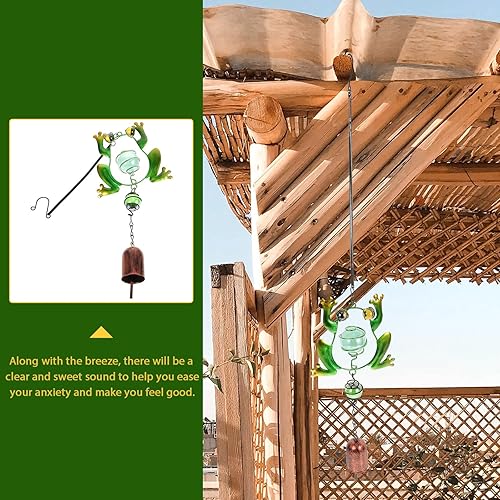 Miniatura 7 de LUOZZY Campana de viento de animal de metal, campanilla de viento para el hogar, decoración de jardín de pared al aire libre, adorno colgante (rana)