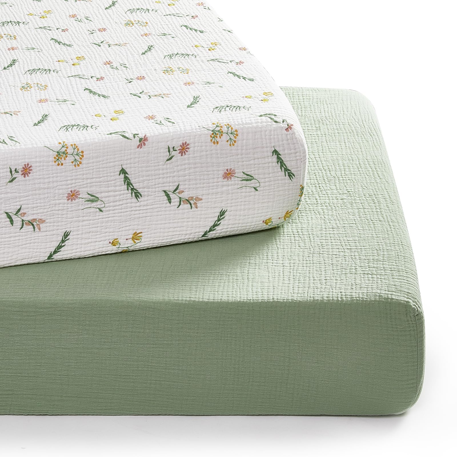 TILLYOU Musselin Spannbettlaken 2er Set Bettlaken Kinderbett 70x140 cm 100% Baumwolle Spannbettlaken Baby, Blumig